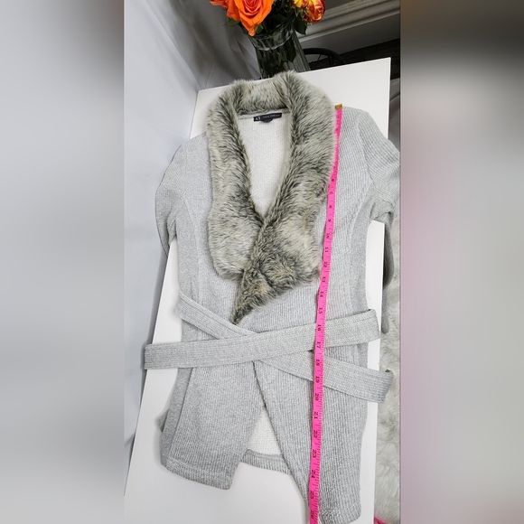 Armani Exchange Gray Faux Fur Collar Cardigan - Picture 6 of 6